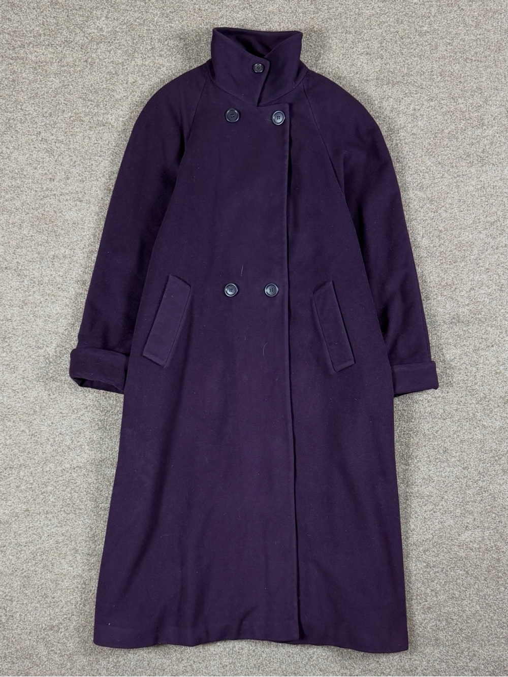 Vintage Purple Long Double Breasted Wool Cashmere Overcoat Womens 12 Funnel Neck